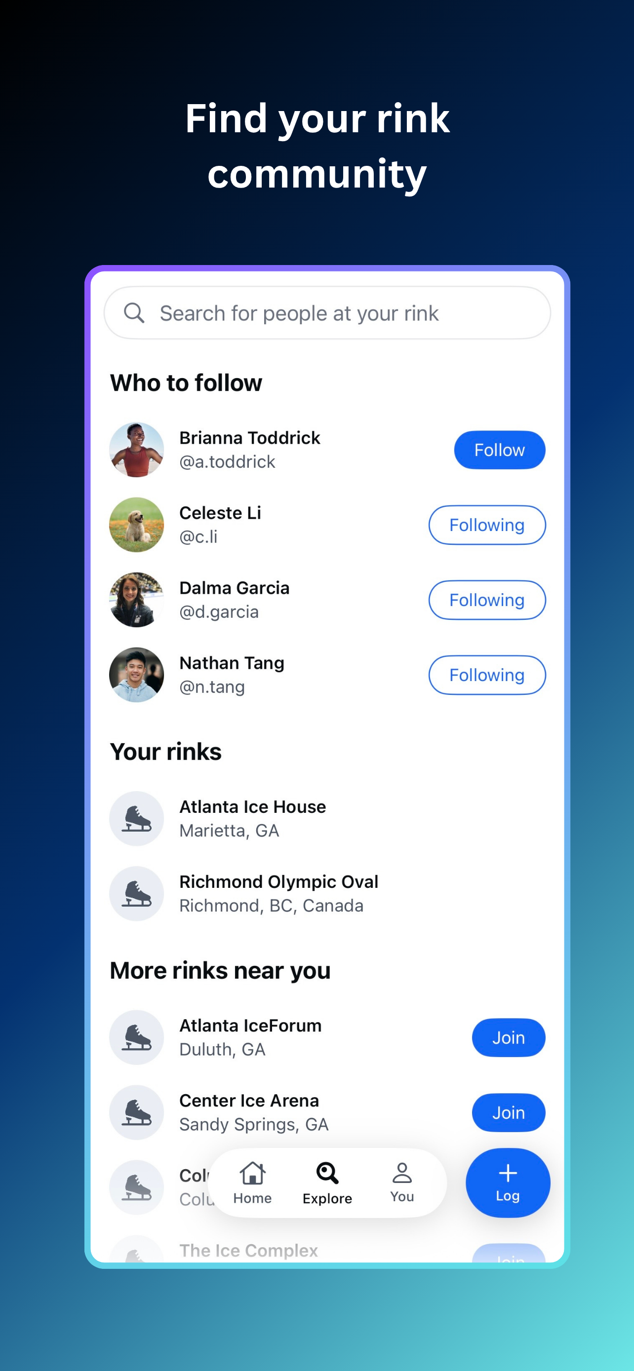 Find rinks and skaters